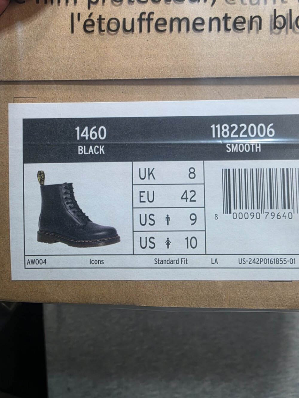 NIB Dr. Martens 1460 Black Smooth Leather Lace Up Boot Women's Size 10 / Men's 9
